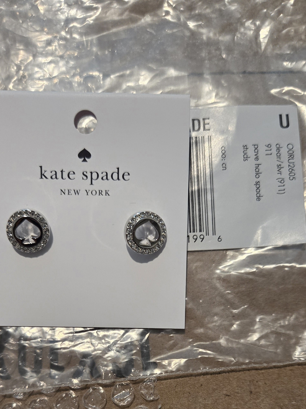 kate spade crystal spade stud earrings in silver